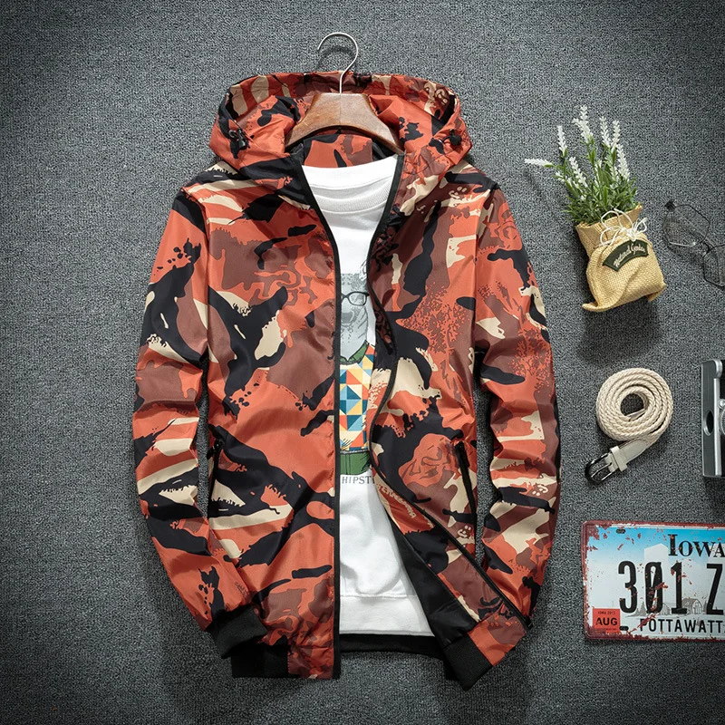 Men Camouflage Jacket Coat Spring Autumn Fashion Hooded Windbreaker Jacket Casual Wear Streetwear Outerwear Male Clothes 4XL