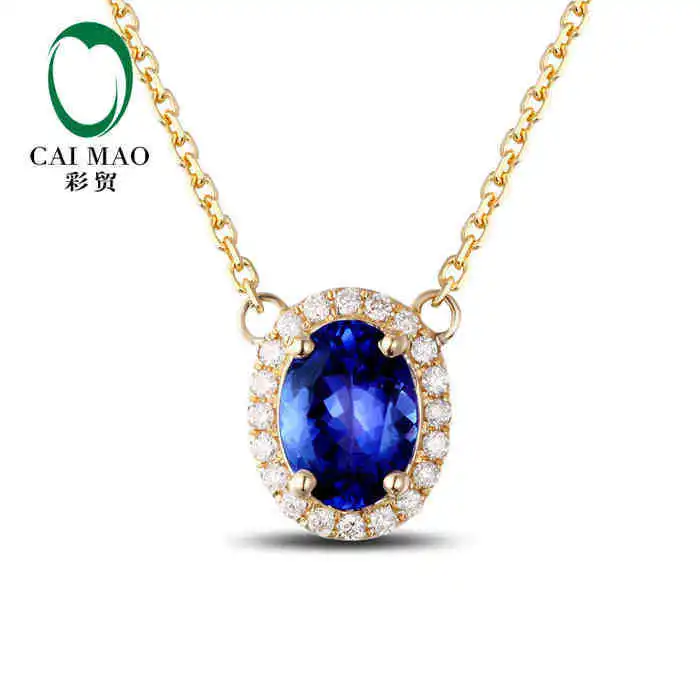 

CaiMao 18KT/750 Yellow Gold 1.39 ct Natural IF Blue Tanzanite AAA 0.15 ct Full Cut Diamond Engagement Gemstone Pendant Jewelry