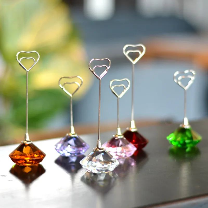 1 set/2Pcs Crystal Diamond Business Card Holder Love Shape Postcard Clip Home Office Decoration Supplies Creative Office Gifts