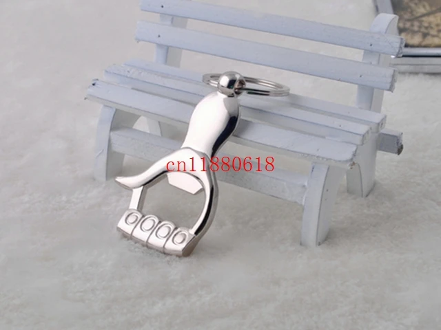 100pcs/lot Free Shipping Silver Color Thumb Up Hand Keychain Key Ring Beer Bottle Opener Wedding Gift