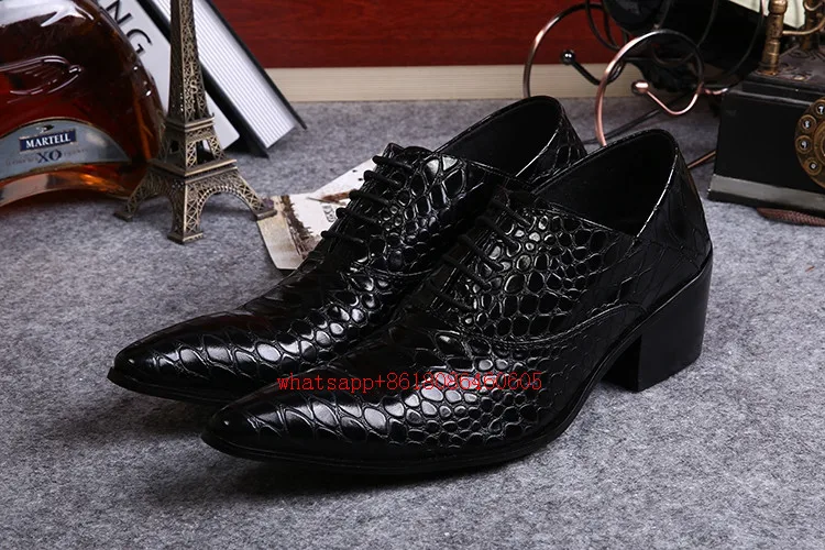 Choudory New arrival crocodile skin shoes mens patent leather black shoes high heels lace up oxfords formal shoes men plus size