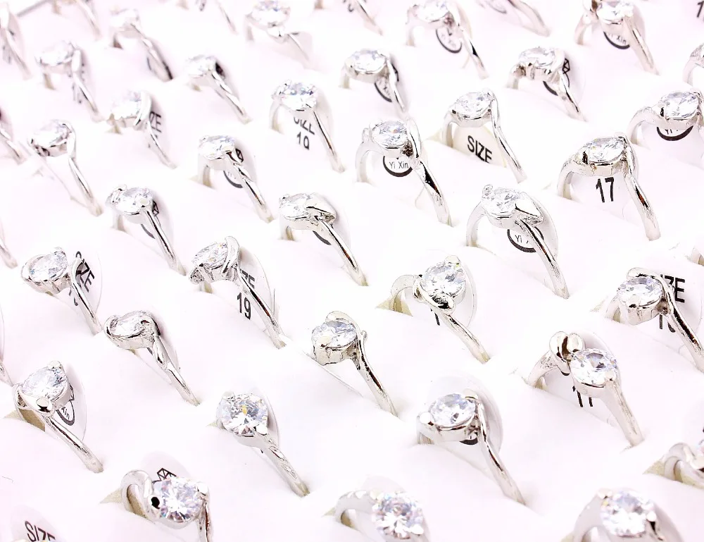 Wholesale Lots Job 20Pcs White Crystal Rhinestone Women Rings Engagement Wedding Party Gift Fashion Jewelry HOT