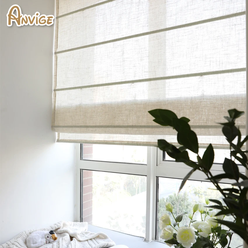 Free Shipping Nature Fabric Half Blackout Curtains Roman Blinds For Living Room Window Treatment