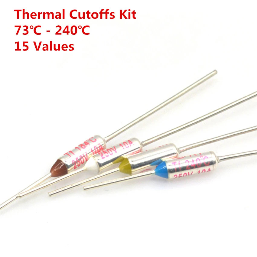 

15 Values=75pcs Thermal Fuse 10A 250V Thermal Cutoffs 72C - 240C Degree Temperature Fuse 15 Values Each 5pcs Assortment kit