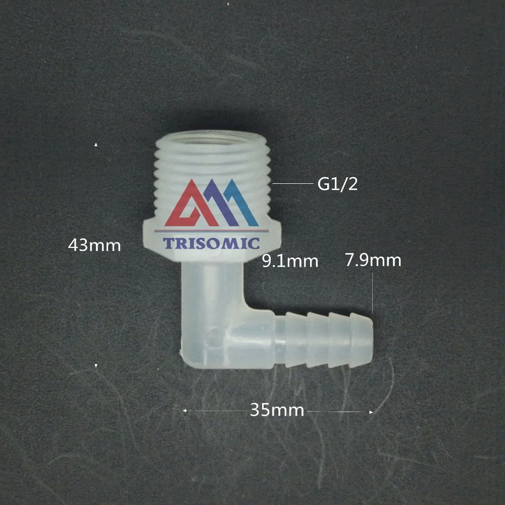 7.9 millimetri * G1/2 Gomito filetto di vite Connettore di tipo Tubo Joiner Materiale PP di Plastica Dal Carro Armato Raccordo Compagnia Aerea acido E resistente agli alcali