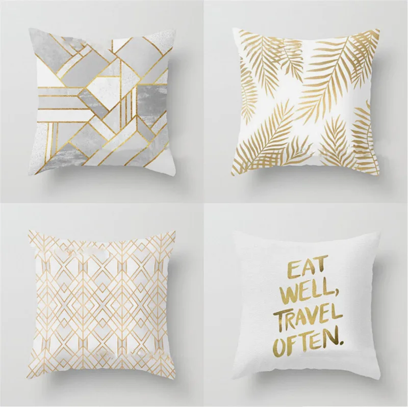 2019 Gold Bronzing Pillow Cases Luxury Geometric Pineapple Cotton Pillow Case White Bedroom Home Office Decorative