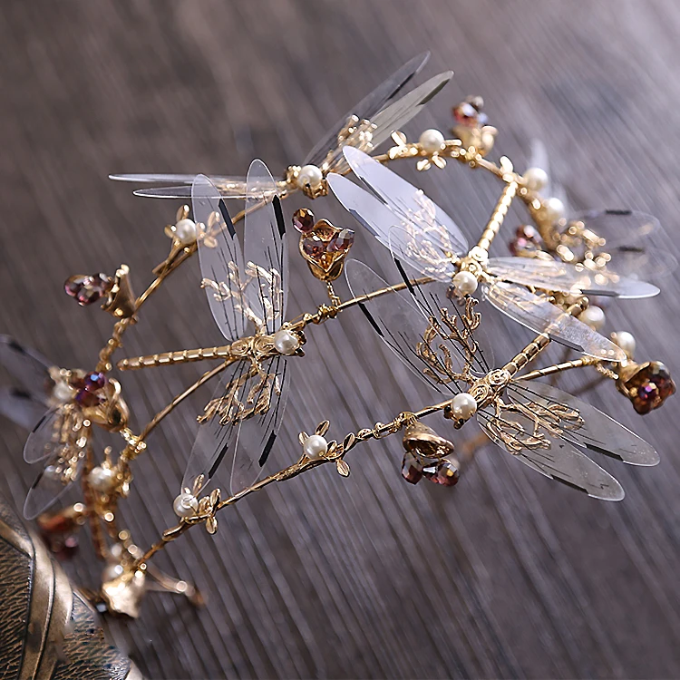 Baroque crown Three layer Dragonfly bridal diadema hair accessories new wedding crown beauty crowns and tiaras bridal headband