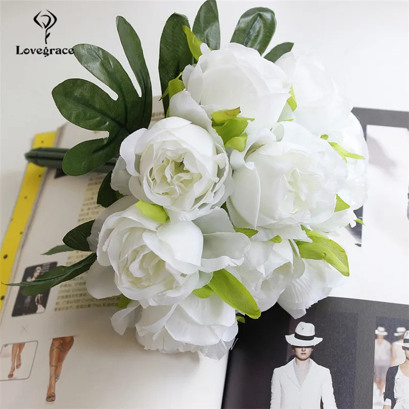 Bouquet de fleurs artificielles blanches en soie, 10/lot, fausses fleurs, pour un Mariage, DIY