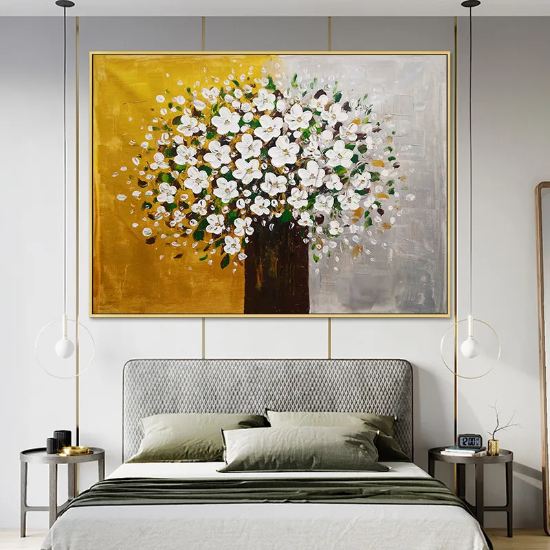 

Flowers gold tree painting palette knife 3D texture on Canvas acrylic Painting Wall Pictures For Living Room home decor caudro