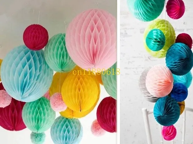 

500pcs Free Shipping 10 inch / 25cm Paper Flowers Honeycomb Balls Hanging paper lampion For Wedding Party Christmas Decoration