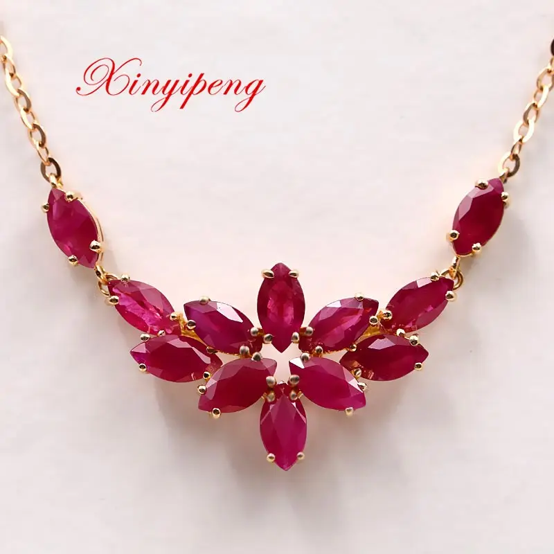 

Xin yi peng 18 k rose gold inlaid natural ruby necklace chain of clavicle, women, fashionable and generous