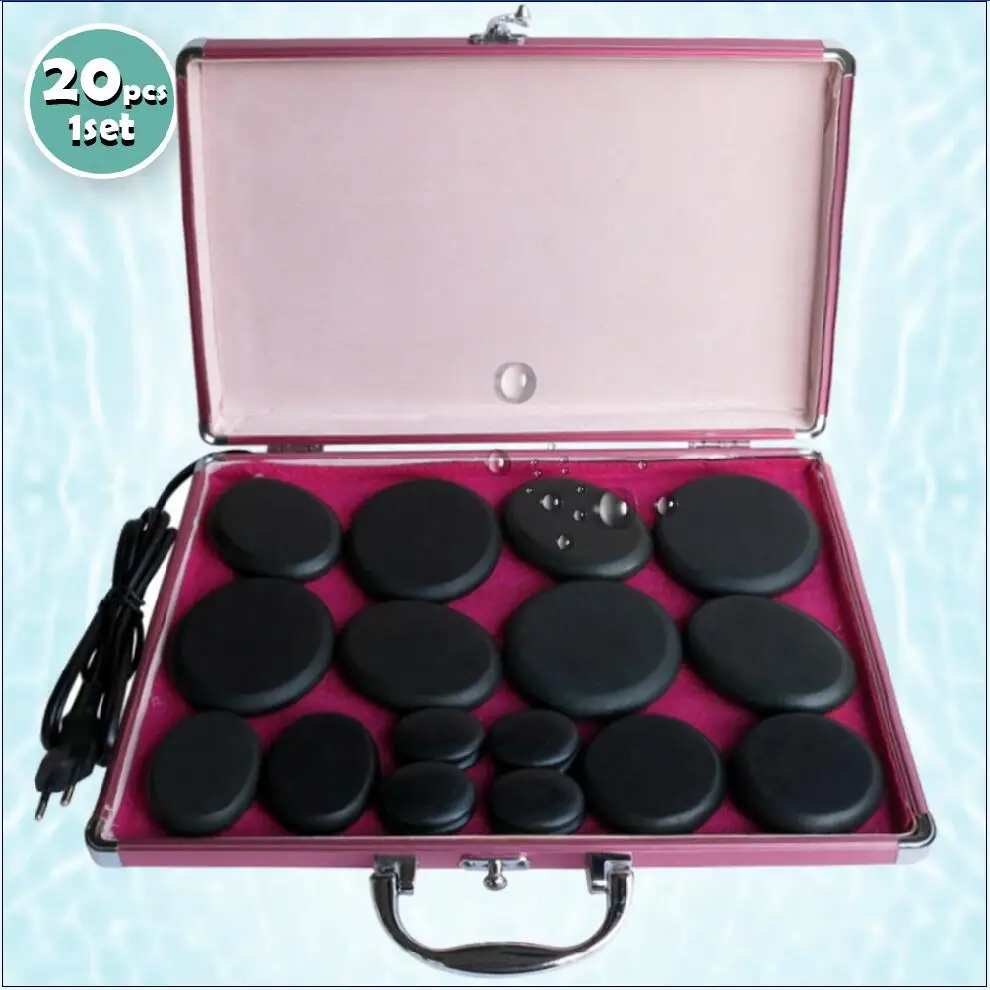 HOT! 20pcs/set body massage stone set hot stone with 220V heater box CE and ROHS