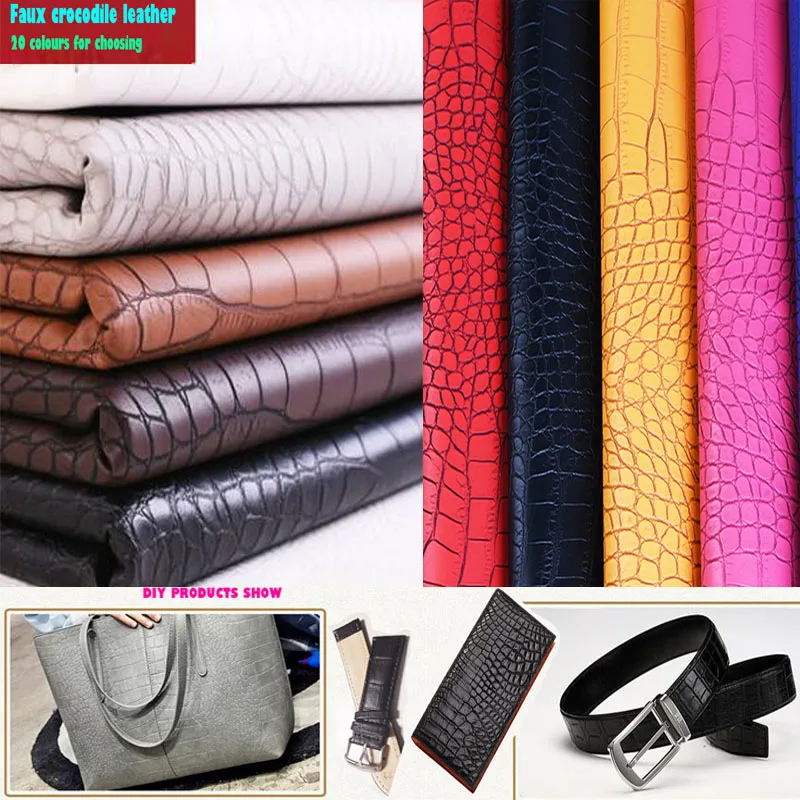 

Good 69*50cm1pc Faux Crocodile Leather Fabric Black 20 Colour Pvc Leather DIY Patchwork Handmade Bag Material Artificial Leather