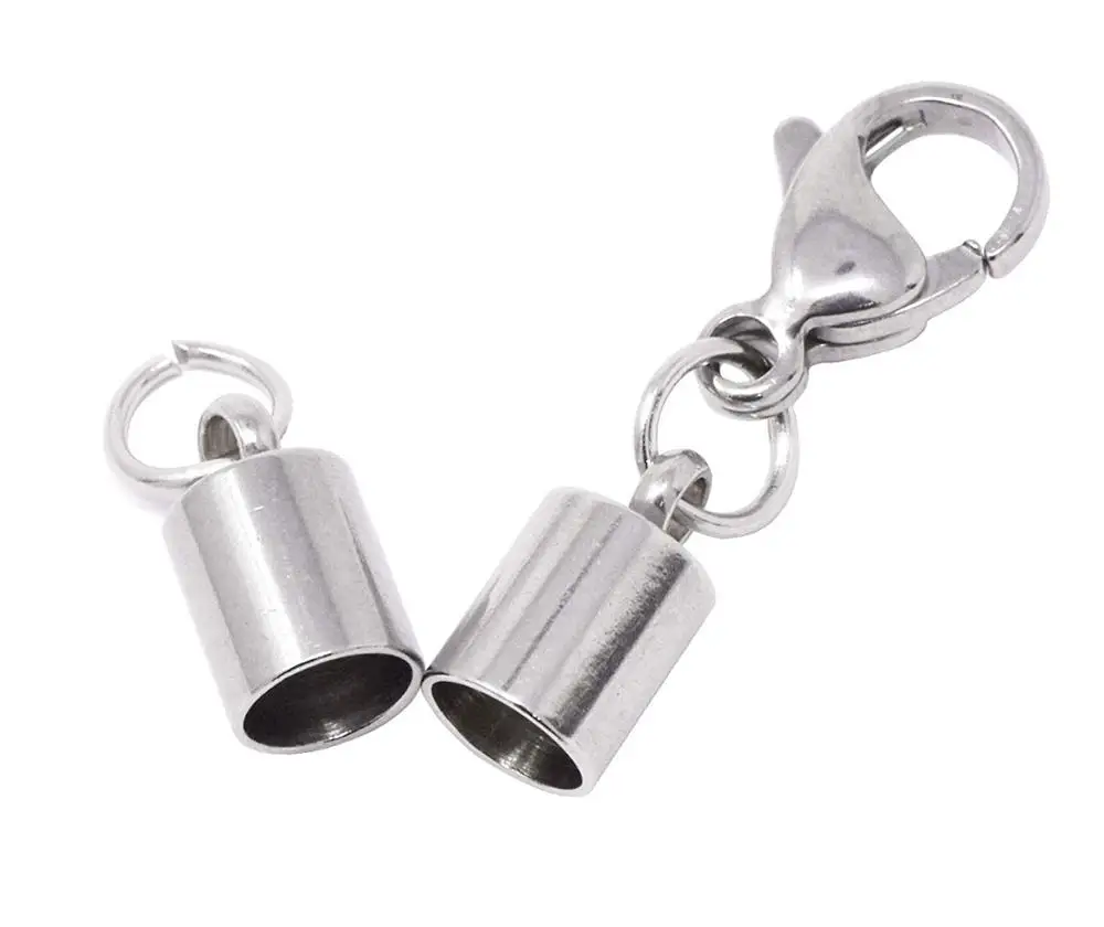 2/3/4/5/6/8mm 10pcs Stainless Steel Clasps Hooks Cords End Caps Cord For Making Bracelet Necklace DIY Jewelry Findings