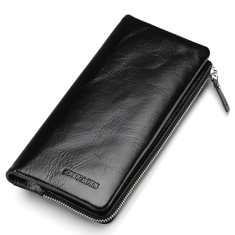 CONTACT\'S Hot Sale Genuine Leather Men Clutch Wallets Card Case Mens Card Holders Purse 3 Style Wallet With Coin Pocket Black