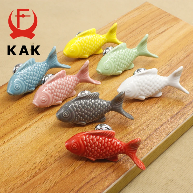 KAK boutons de tiroir pour enfants poignées en céramique en forme de poisson pour chambre d\'enfants poignées d\'armoire de cuisine boutons d\'armoire