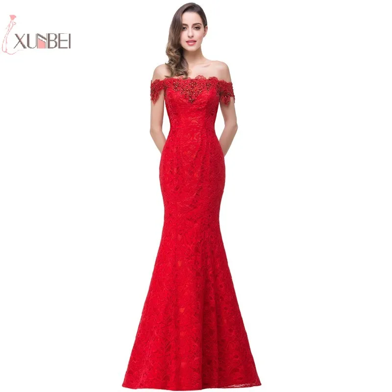 robe de mariee 2019 Simple Red Lace Beading Bride Wedding Dress Mermaid Off the Shoulder Bridal Wedding Gowns vestido de noiva