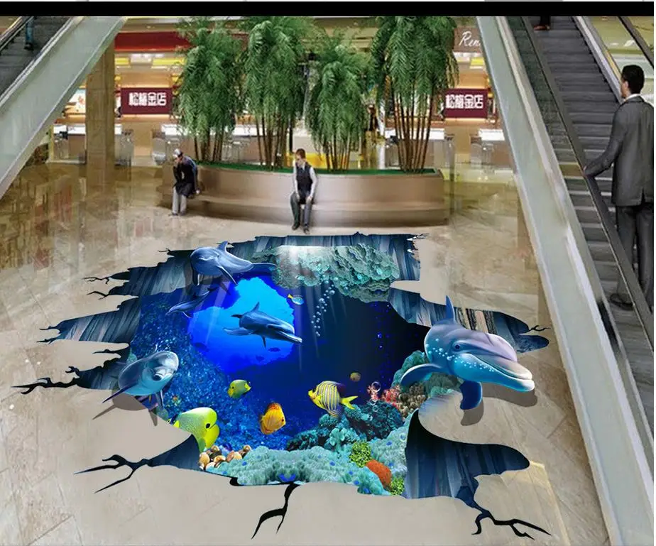 Custom Photo Floor 3D Wallpaper Modern Art Ocean World Outdoor 3D Stereo Painting Mural-3d PVC Wallpaper Self-adhesive Floor