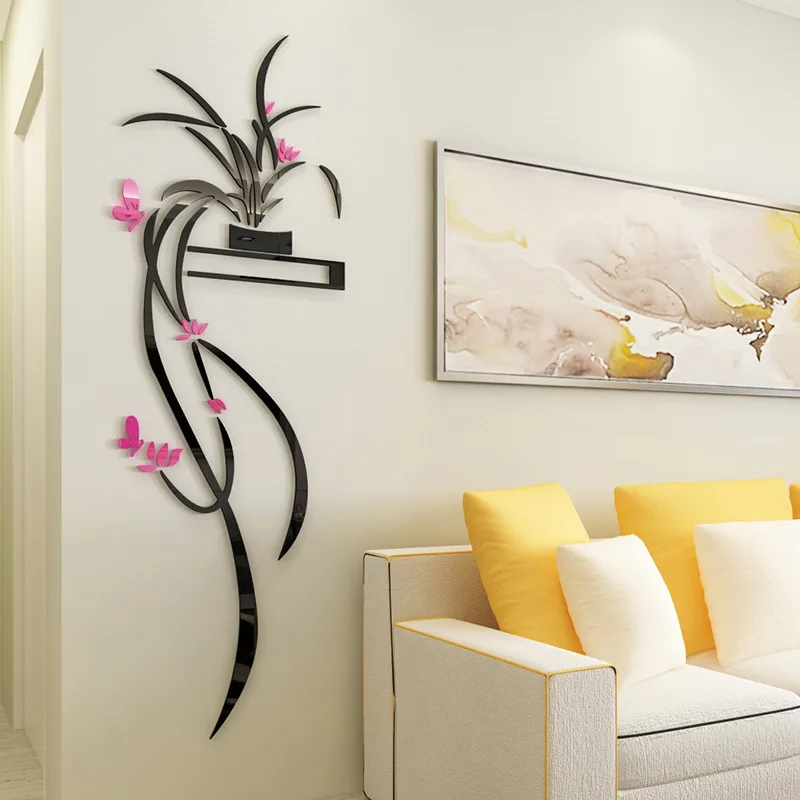 3D Acrylic Orchid Flower Wall Sticker Self-adhesion Home Decor Living Room TV Background Wall Decals Wall Decor