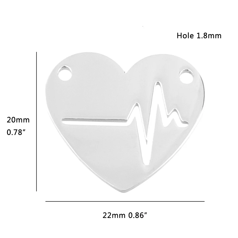 Risul Women Charms Heartbeat in Heart Pendants blank pendant for engrave print Mirror polish Stainless steel wholesale 50pcs