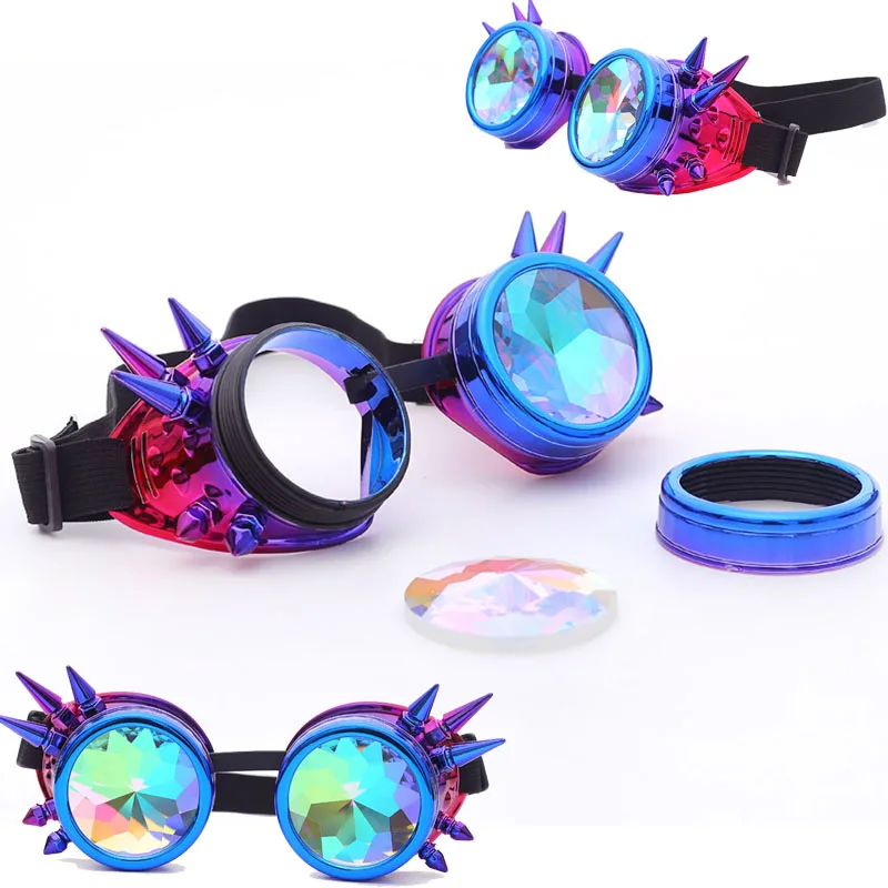 Kaleidoscope Colorful Glasses Rave Festival Party EDM Sunglasses Diffracted Lens Steampunk Goggles