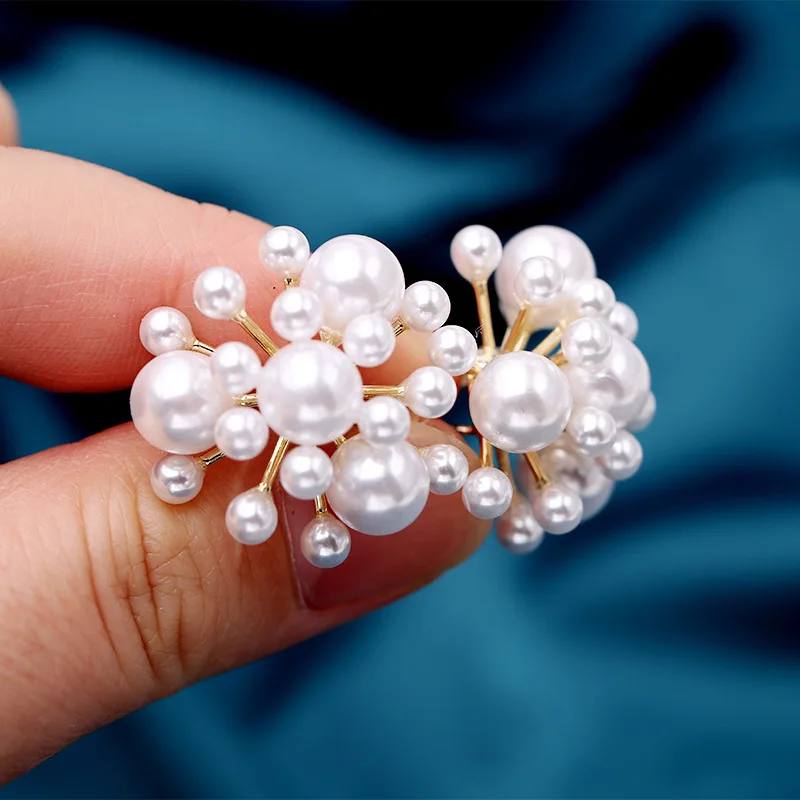 FXLRY New Hot Elegant Personality Simulated Pearl Flower Ball Stud Earrings Trendy Women Girls Party Jewelry