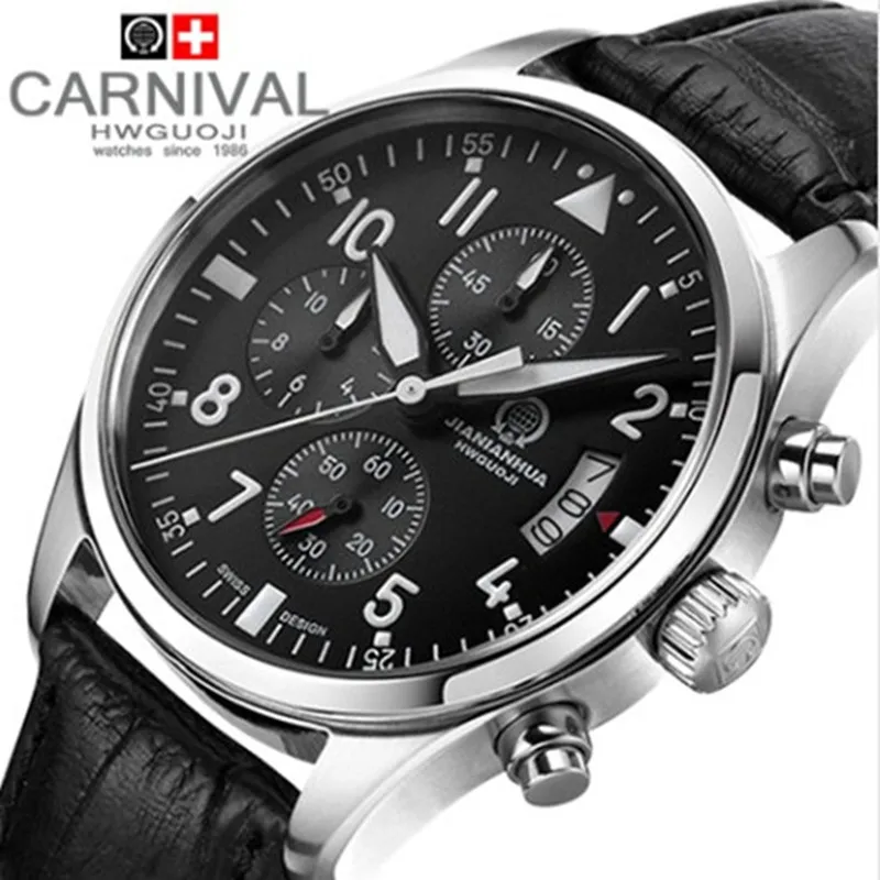 Cronografo luminoso militare running sport full steel men stop watch cinturino in vera pelle orologi di marca di lusso sapphire reloj