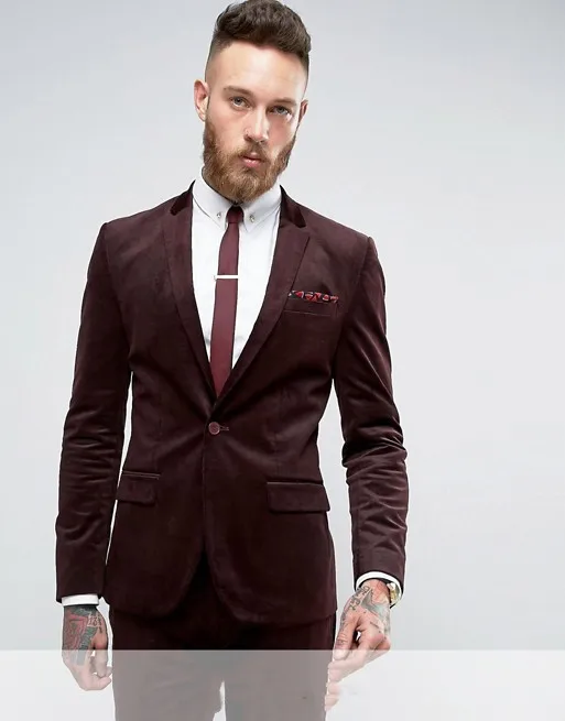 Handsome Groomsmen Velvet Groom Tuxedos Mens Wedding Dress Man Jacket Blazer Prom Dinner (Jacket+Pants+Tie) A14