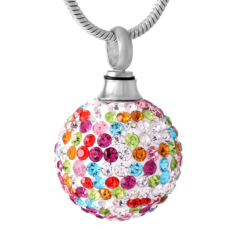 Colorfly Crystal Ball Cremation Urn Necklace Women Charm,Stainless Steel Funeral Keepsake Jewlery Ashes Necklace - Free Funnel