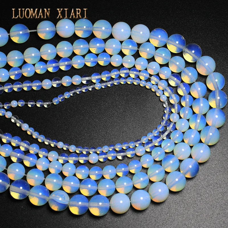 wholesale DIY Round Opal Natural Stone Beads For Jewelry Making DIY Necklace Bracelet  Material 4 6 8 10 12 mm Strand 15''