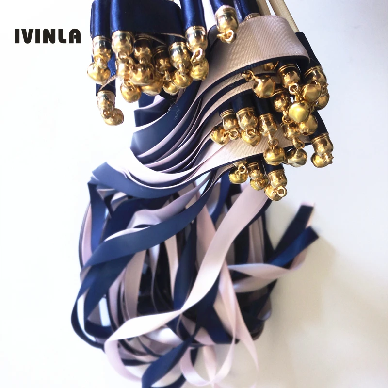 Free Shipping(50pcs/lot)  Navy + Pink Stain Ribbon Wands Wedding Wands For Wedding Party