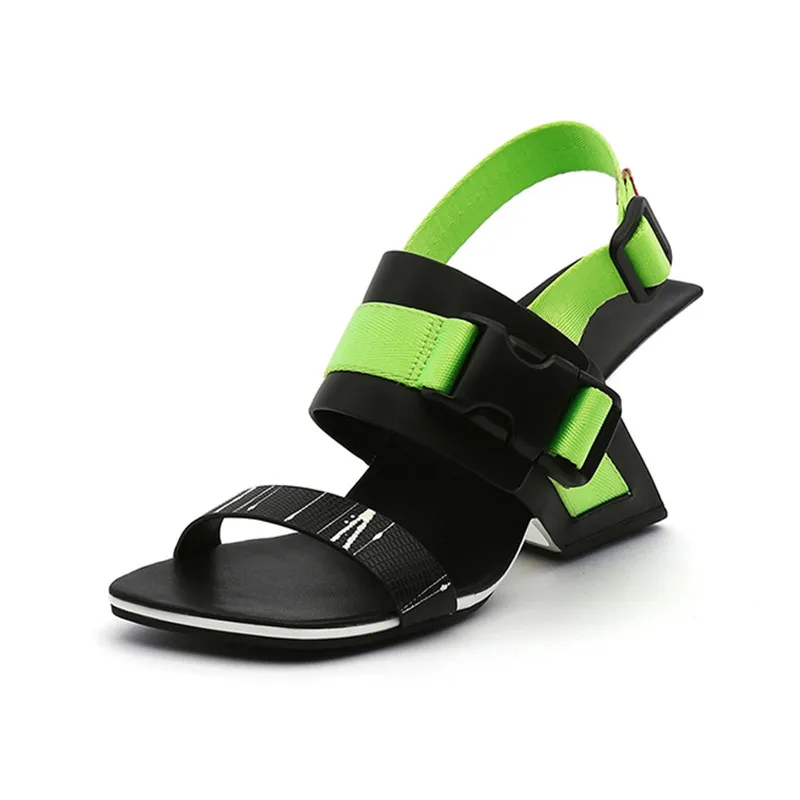 Black Fluorescence Green Women Casual Sandals Gladiator Back Strap Ladies Summer Shoes 8cm Strange High Heels Office Work Pumps