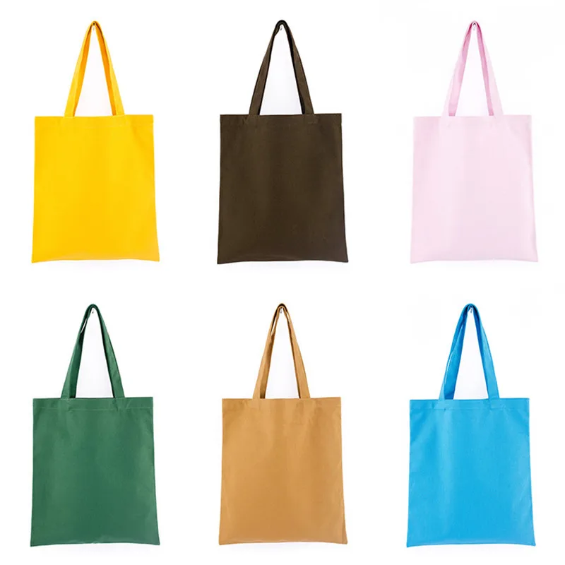 100Pcs Colorful Blank pattern Canvas Shopping Bags Eco Reusable Foldable Shoulder Bag Handbag Tote Cotton Tote Bag Custom log0