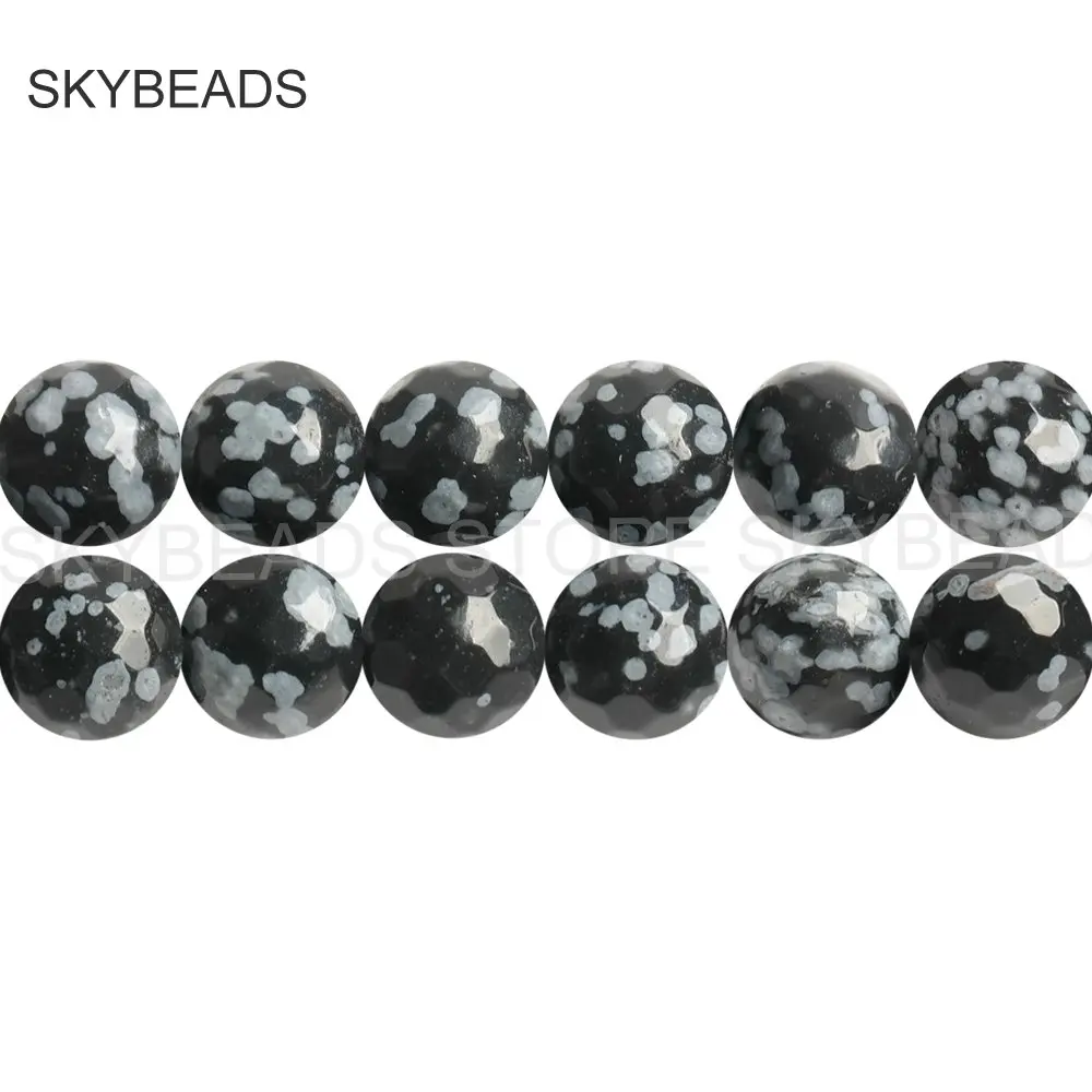 

Obsidian Beads for Jewelry Craft Making Supplies Faceted Natural Snowflake Obsidian Stone 4 6 8 10 12mm Beads Online Sale