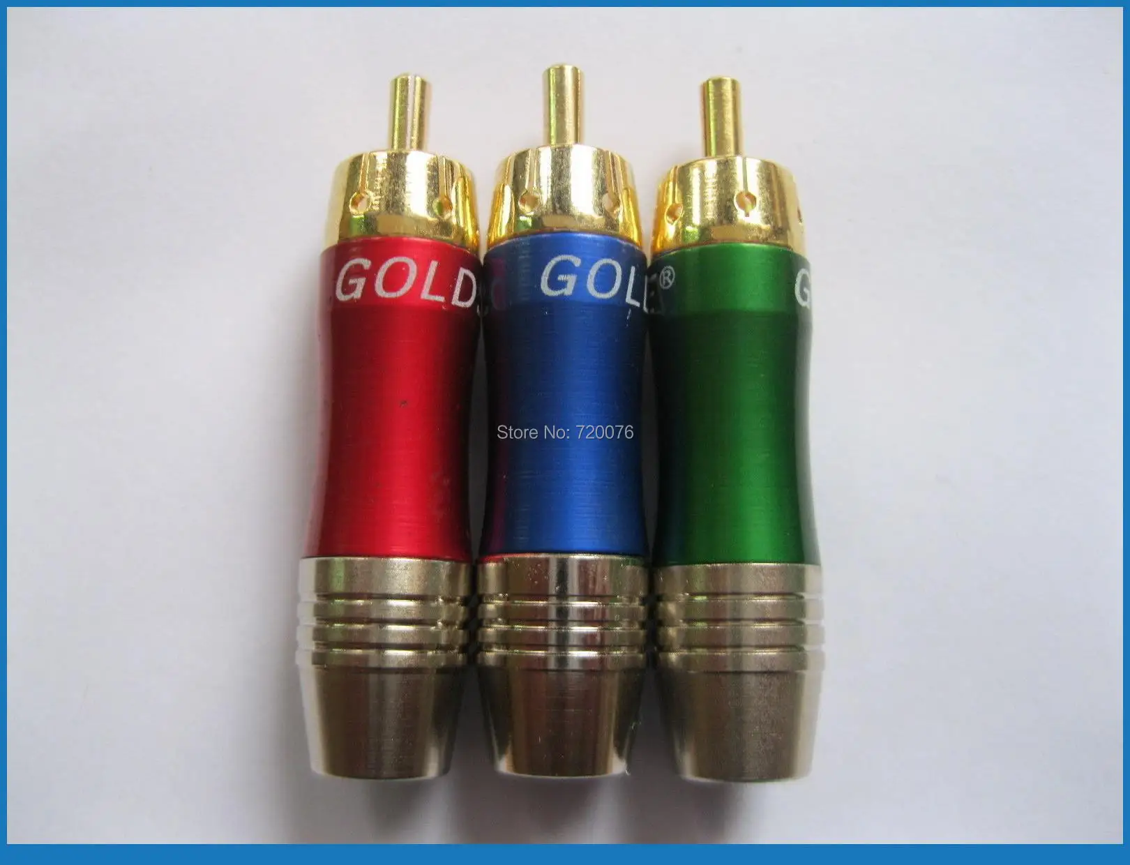 30 pcs 52mm RCA Plug Gold Plated 3 color Red Blue Green