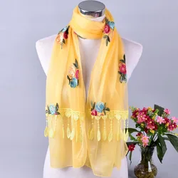 Foulard hijab de marque pour femme, châle long, motif feuilles et fleurs, organza élégant de haute qualité, collection printemps et automne