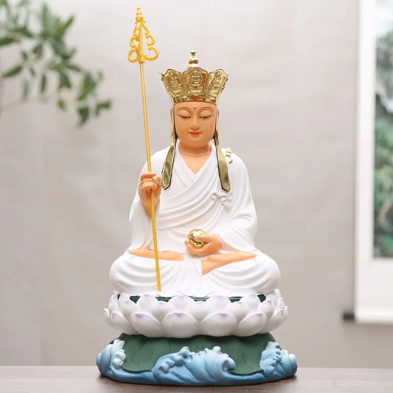 

Buddhist Supplies Resin Buddha Glass Steel 16 Inch Gold-plated Painted Ancient Color Collection 38cm White Tibetan King Buddha