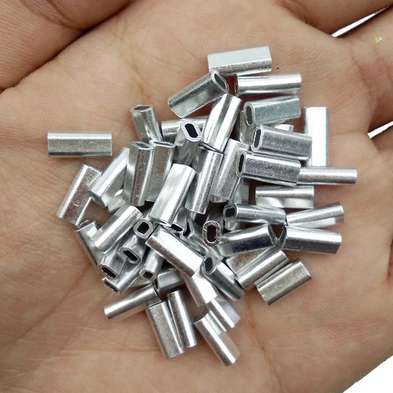 100pcs White Oval Aluminum Fishing Tube Fishing Wire Pipe Crimp Sleeves Connector Fishing Line Accessories