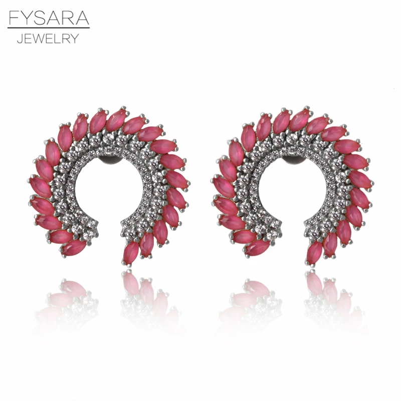 FYSARA New Brand Round U Shape Red Rhinestone Crystals Earrings For Women Bohemia Statement Earrings Love Luxury Brazil Jewelry