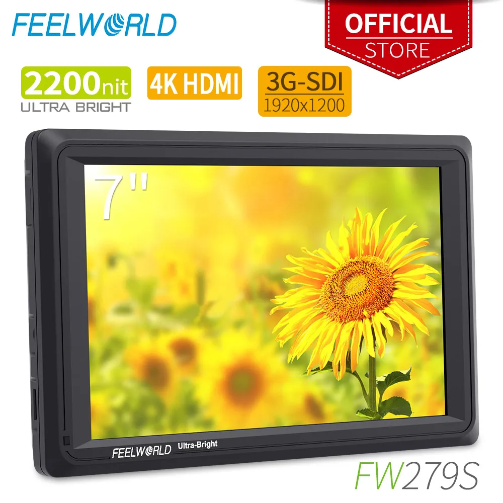 

Feelworld FW279S 7 Inch On Camera DSLR Field Monitor Full HD Bright 2200nit 1920x1200 IPS with 4K HDMI 3G SDI Input Output