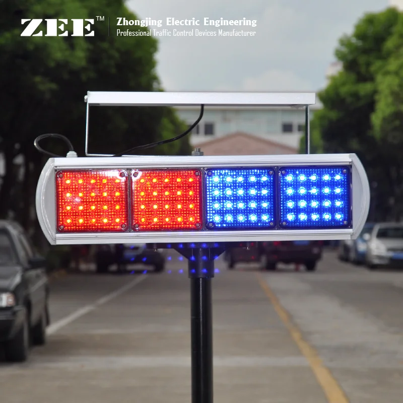 Solar High flux LED Road Hazard Warning Light double side Red & Blue caution