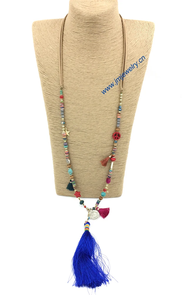 personalized handmade indian jewelry long crystal beaded chain necklace tessal pendents unique boho long Necklaces for men women