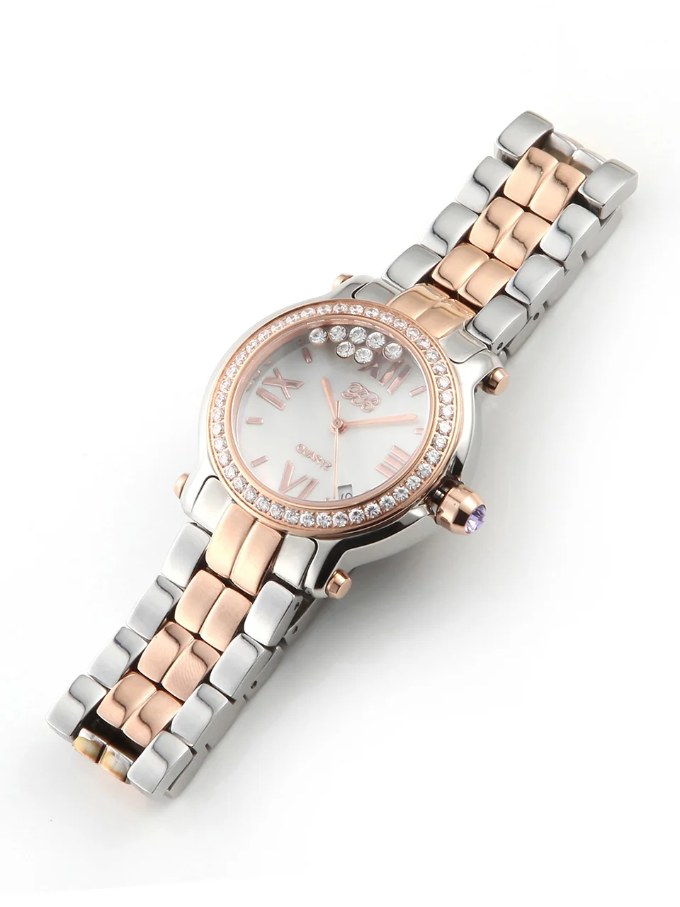 Princess Butterfly Fashion Women K Gold Stainless Steel Watch Luxury Rhinestone Rolling Dial Purple Crown Quartz Wristwatches