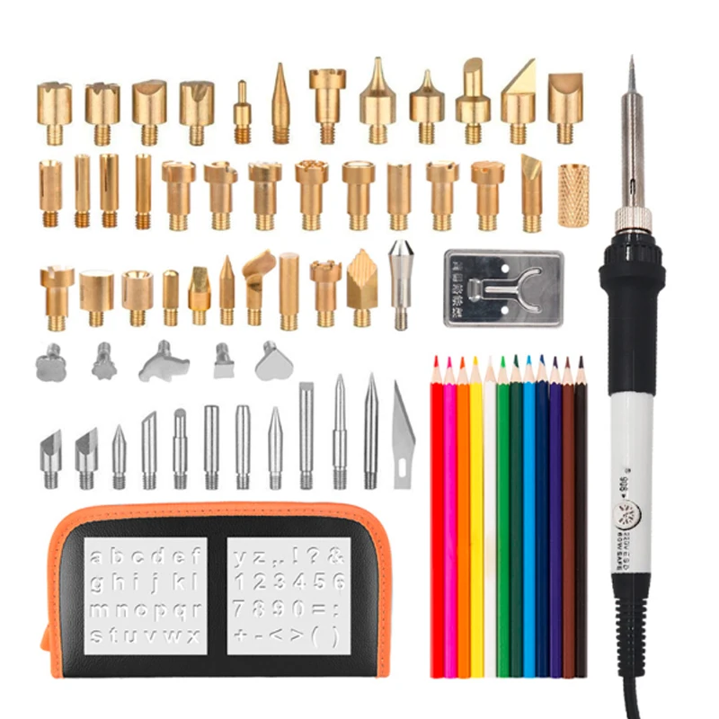 

60W Soldering Iron 71PC/Set Wood Embossing Burning Kit Adjustable Carving Pyrography Tool Soldering Welding Tip Kit EU UK US