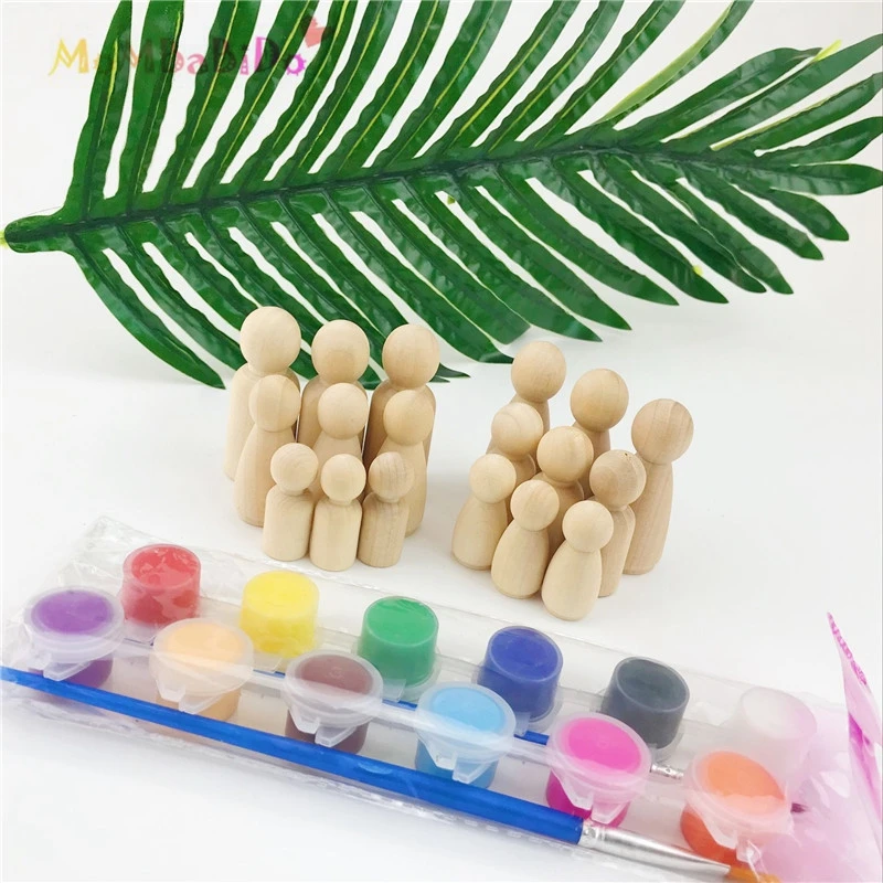 Holz Peg Puppen Maple 60 stücke Unlackiert Kinder Weihnachtsgeschenke Handgemachte Unfertige Hochzeiten Kuchen Puppen Decor Puppen Spielzeug Set