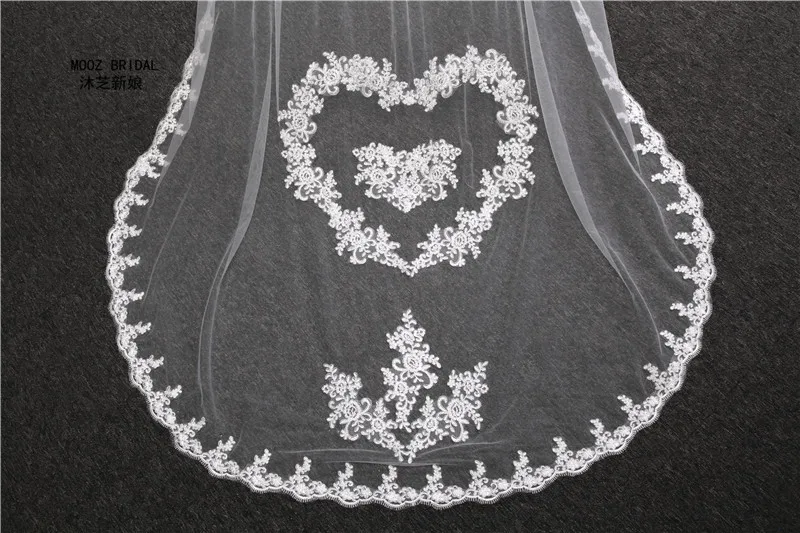 017 Bridal Veils Een Layer Lace Edge Applicaties Sweetheart Staart Kathedraal Lengte Nieuwe Stijl Bruiloft Sluier