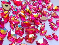 300pcs  mixed shape size  rose red AB colour crystal sew on rhinestones  Acryl  loose Beads hand sewing strass