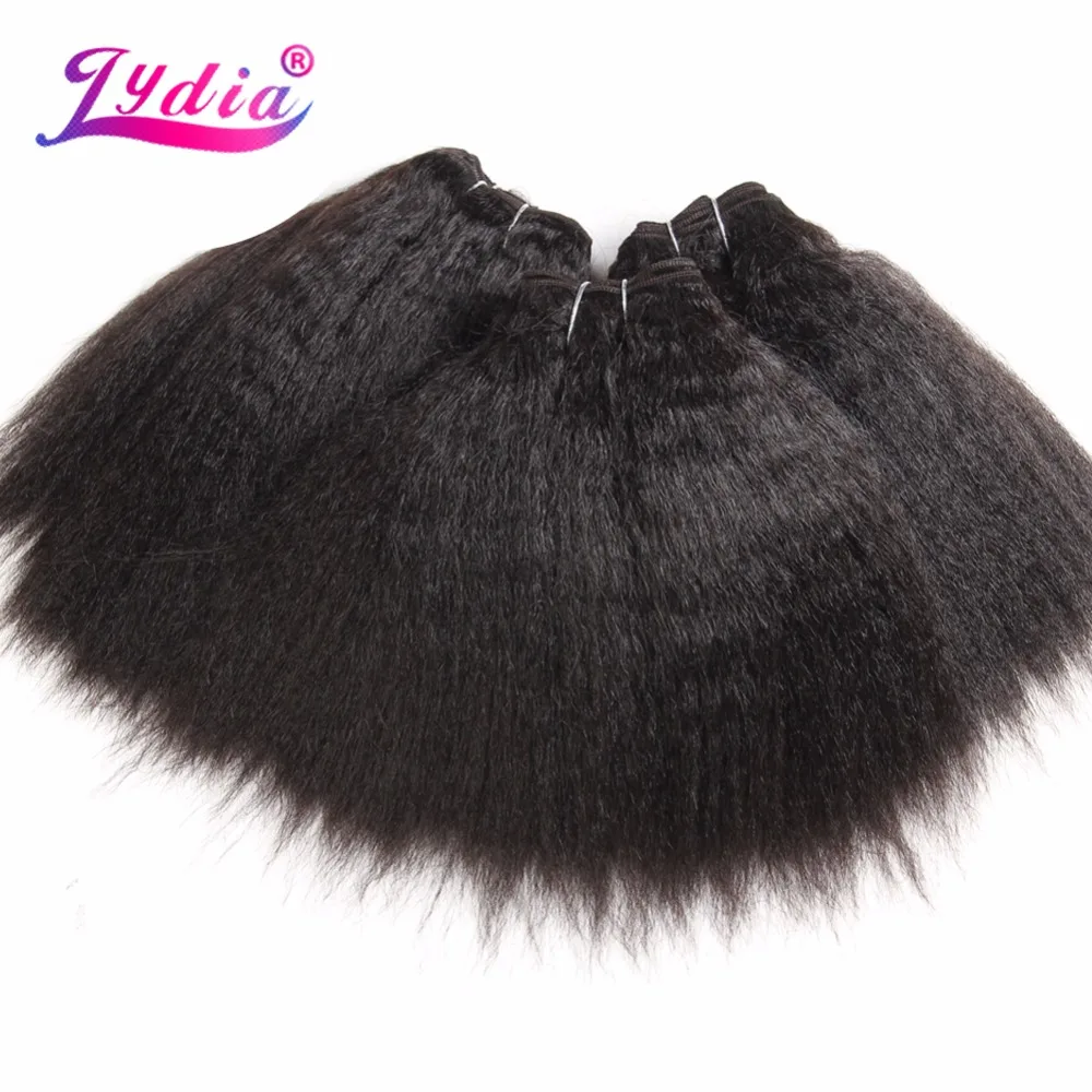 Lydia untuk Hitam Wanita Ekstensi Rambut Sintetis Pendek Kinky Lurus Tenun Murni Warna 10 Inch Rambut Wave 1 Pcs/pack Rambut bundel