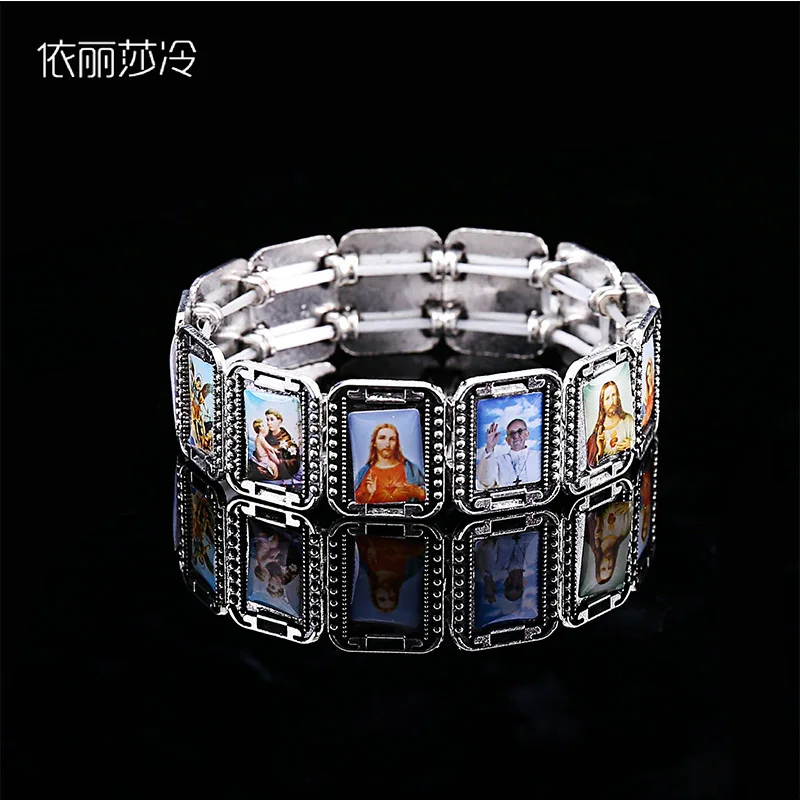 Catholic Alloy Bracelet Jesus Icon Jewelry Rosary Heart Saint Mercy Saint Icon Religious Bead Bracelet