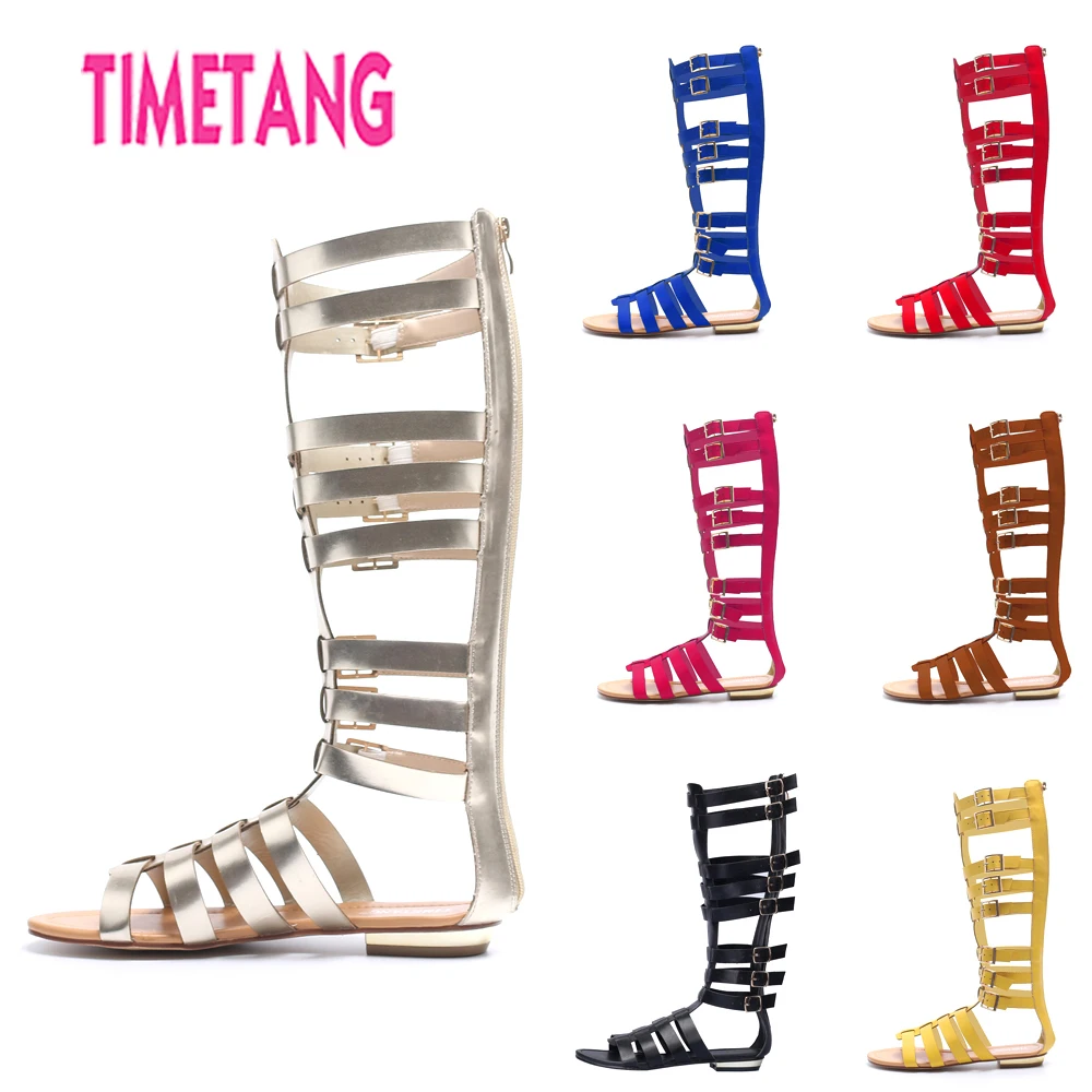 TIMETANG Summer Rome Style Gladiator Open Toe Flat Heel Women Sandal Boot Casual Narrow Bands Buckle Woman Shoes Plus Size 35-43